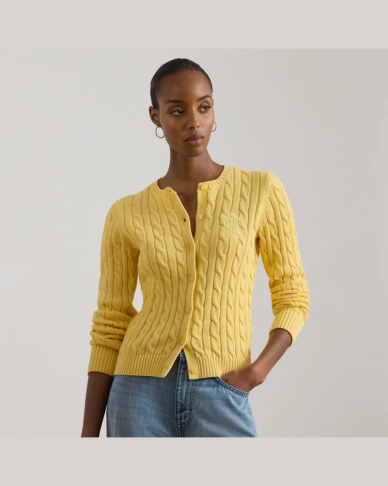 Ralph Lauren Baumwollstrickjacke mit Zopfmuster Yellow