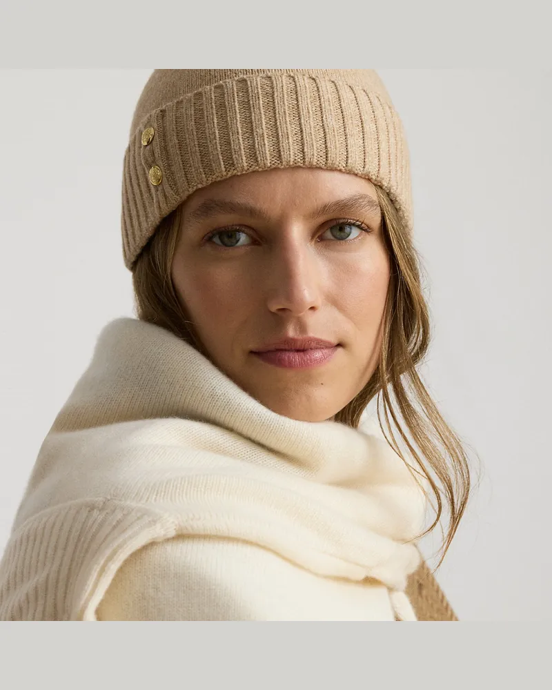 Ralph Lauren Strickmütze mit Zierknöpfen Tan