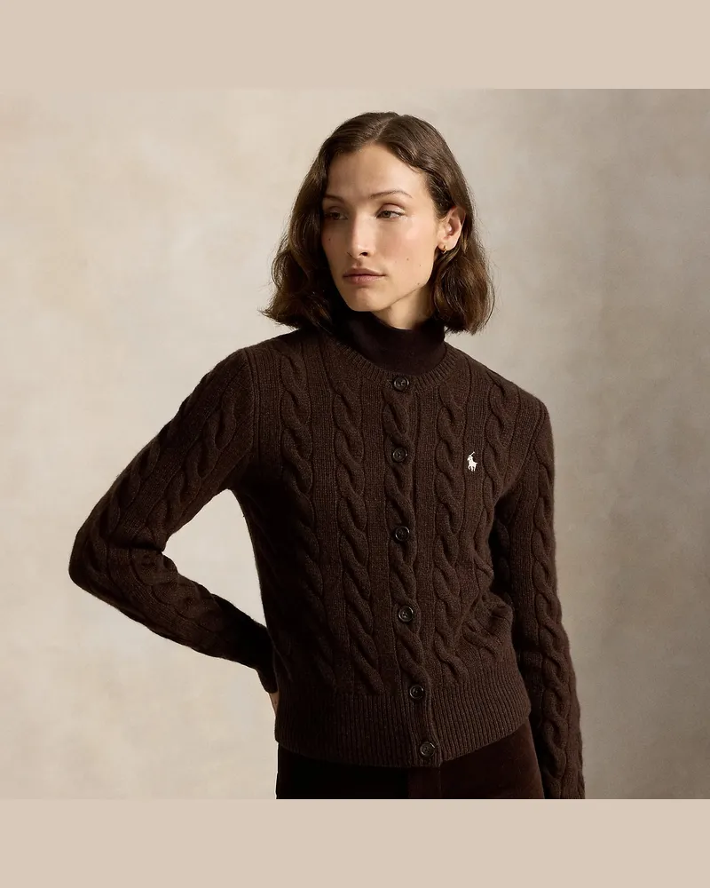 Ralph Lauren Woll-Kaschmirstrickjacke mit Zopfmuster Brown