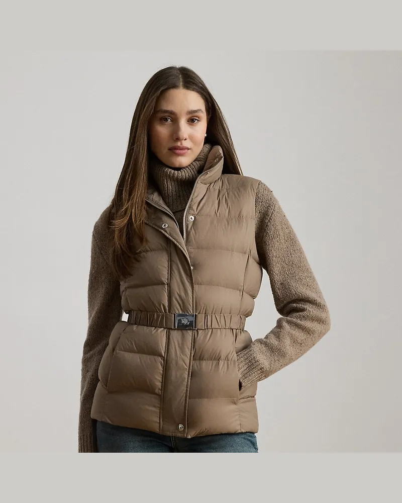 Ralph Lauren Doppelt gesteppte Daunenweste mit Gürtel Brown