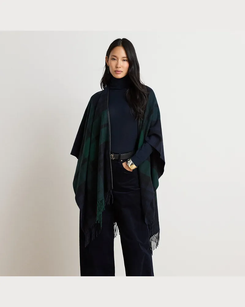 Ralph Lauren Karierter Poncho mit Fransen Blue