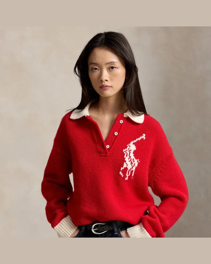 Ralph Lauren Rugby-Pullover aus Wolle mit Big Pony Red