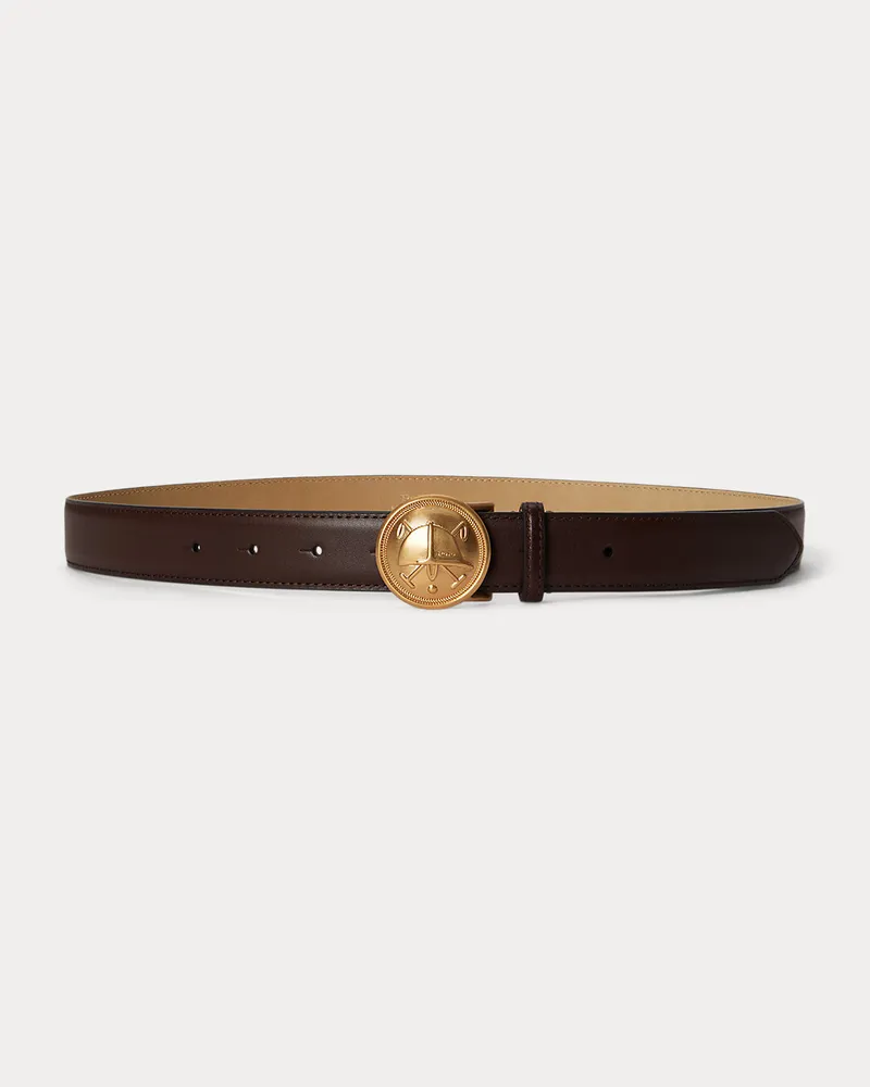 Ralph Lauren Ledergürtel mit Wappen-Schildschnalle Brown