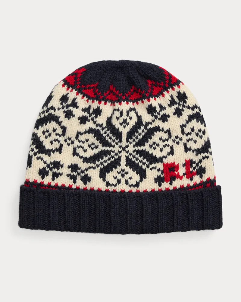 Ralph Lauren Gemusterte Mütze aus Wolle und Kaschmir Blue