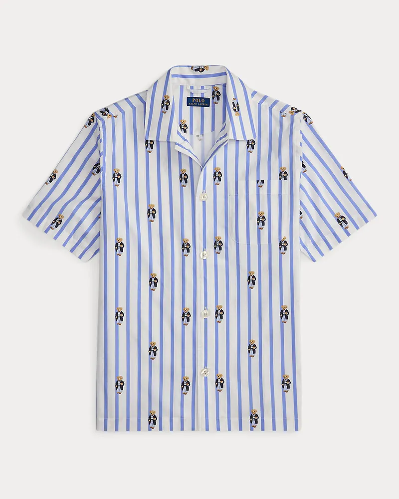 Ralph Lauren Gestreiftes Pyjamahemd mit Polo Bear Blue