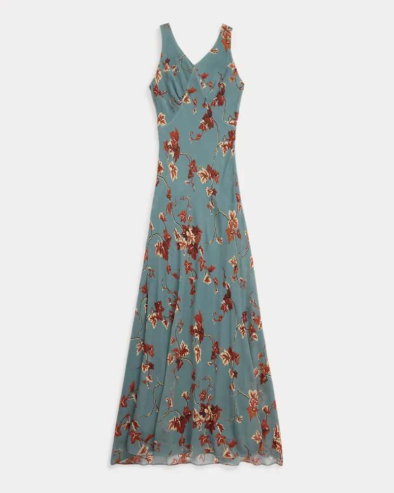 Ralph Lauren Geblümtes Kleid aus Knitterseidenchiffon Green