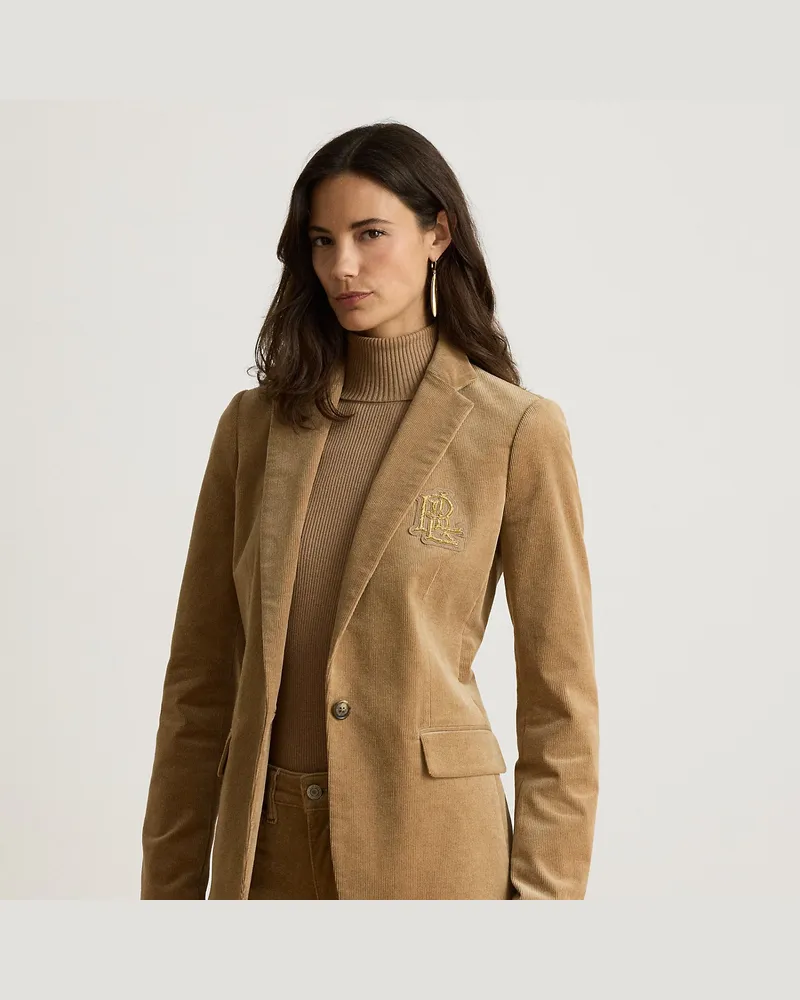Ralph Lauren Kordsamtblazer mit Bouillonstickerei Tan