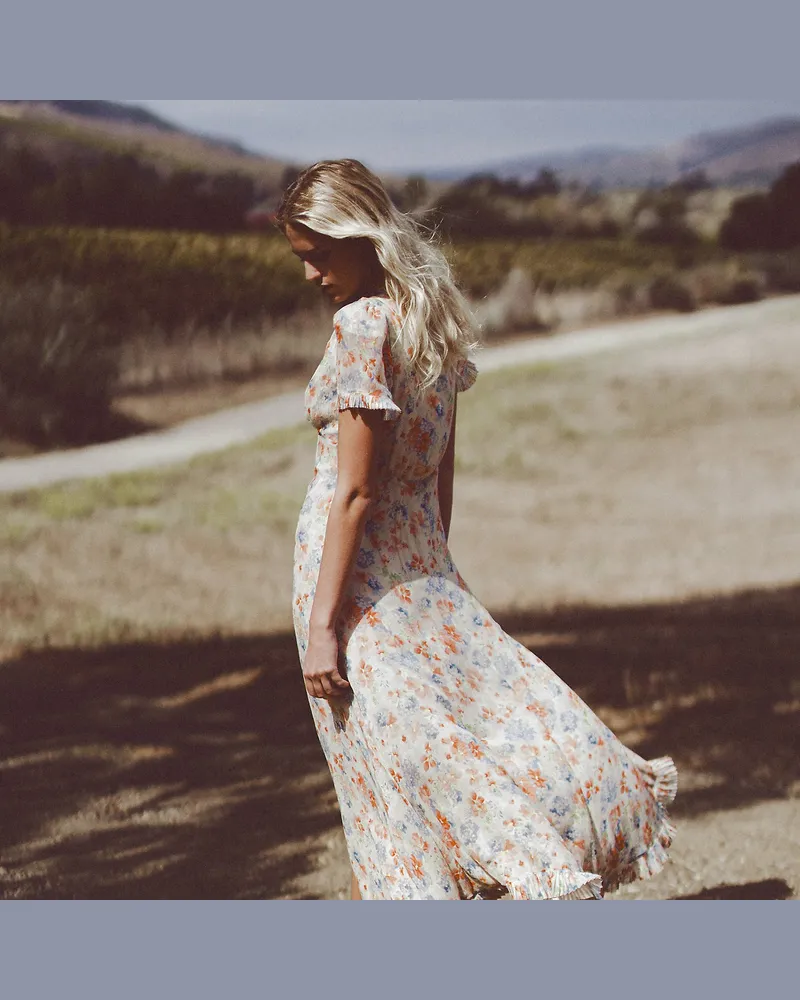 Ralph Lauren Geblümtes Kleid aus Seidenchiffon Orange