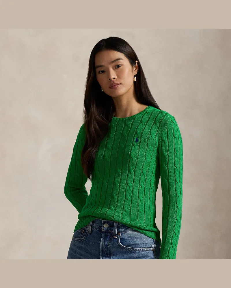 Ralph Lauren Baumwoll-Rundhalspullover mit Zopfmuster Green