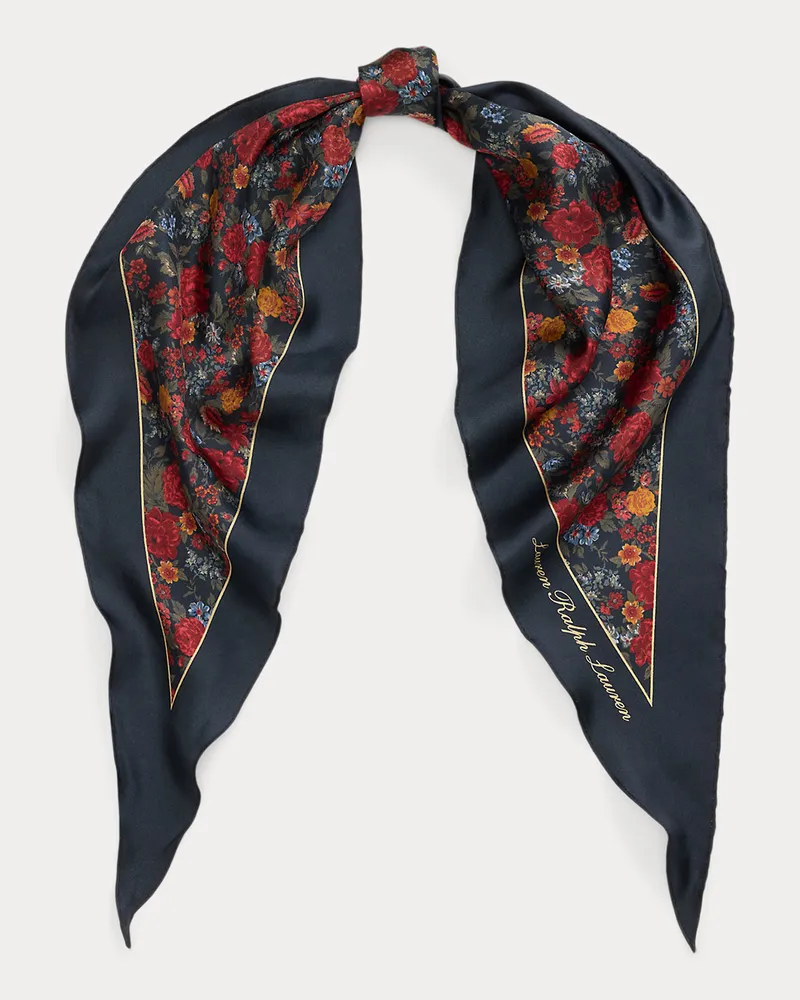 Ralph Lauren Rautenförmiger Seidenschal mit Blumen Blue
