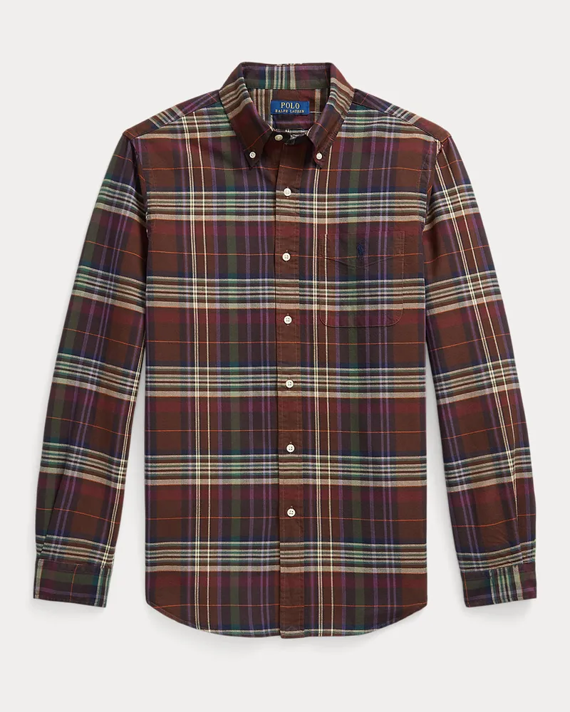 Ralph Lauren Kariertes Custom-Fit Oxfordhemd Brown