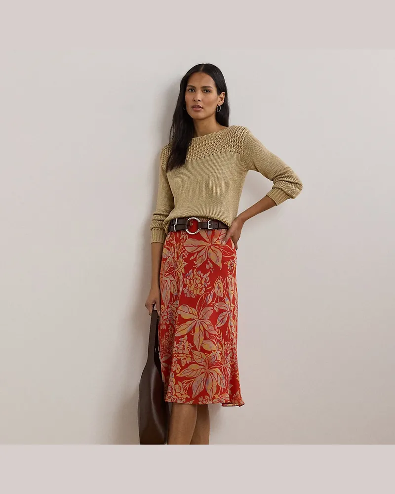 Ralph Lauren Geblümter Midirock aus Knittergeorgette Red