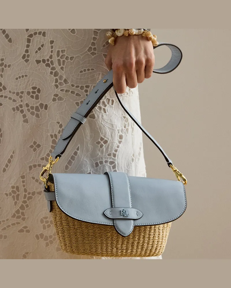 Ralph Lauren Kleine Stroh-Leder-Schultertasche Lynden Blue