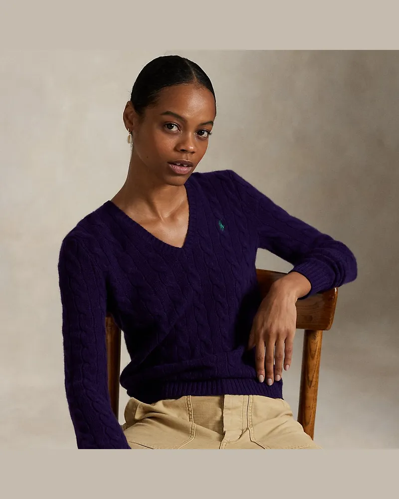 Ralph Lauren Woll-Kaschmir-Pullover mit Zopfmuster Purple