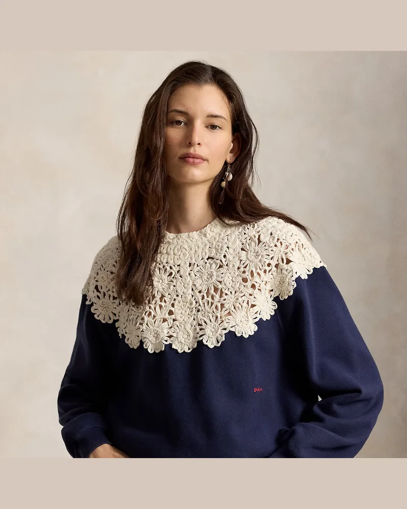 Ralph Lauren Fleecepullover mit Häkelpasse Blue