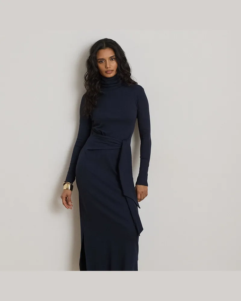 Ralph Lauren Rollkragenkleid mit Bindedetail vorne Blue