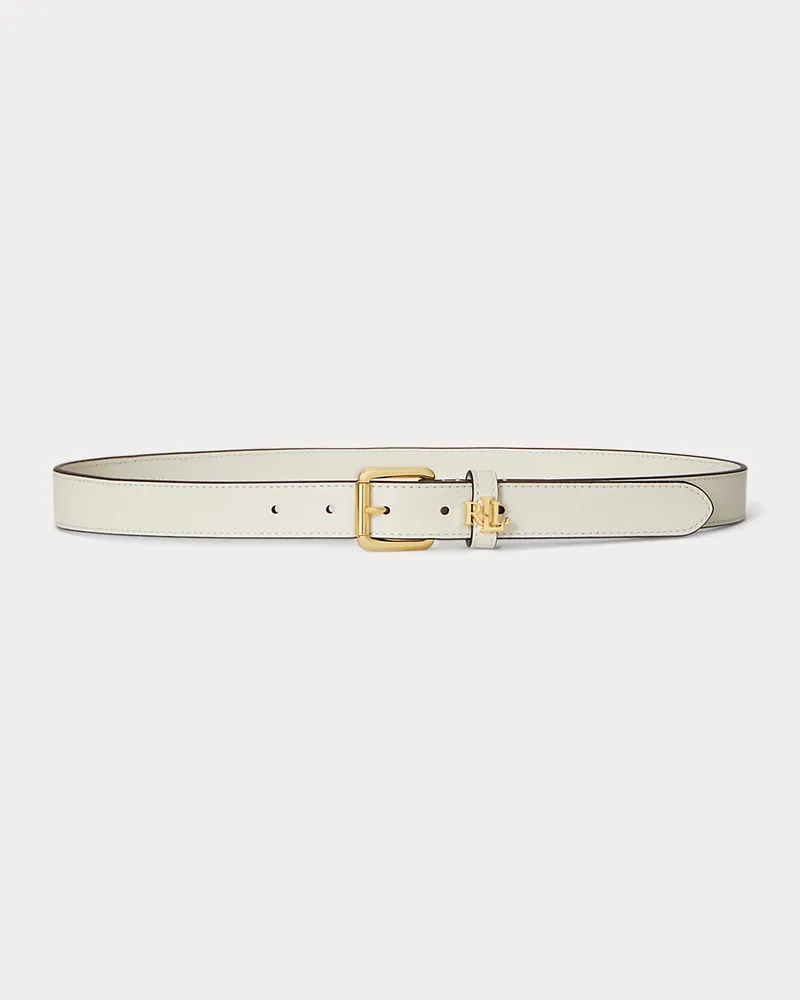 Ralph Lauren Schmaler Ledergürtel mit Logo-Schlaufe White