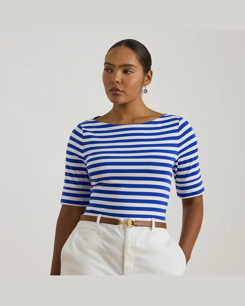 Ralph Lauren Plus Größen - Baumwoll-T-Shirt mit U-Boot-Ausschnitt Blue