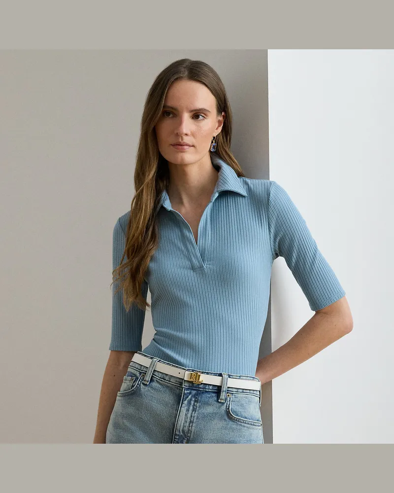 Ralph Lauren Polo-T-Shirt in Rippenstrick Blue