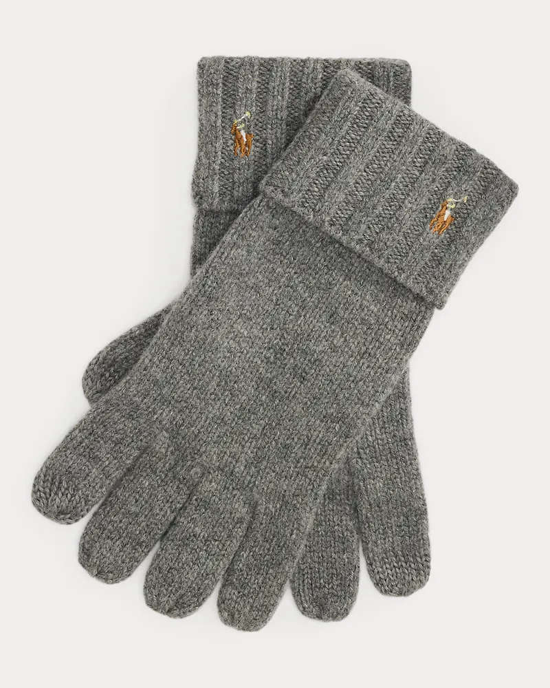 Ralph Lauren Touchscreen-Wollhandschuhe mit Leder Grey