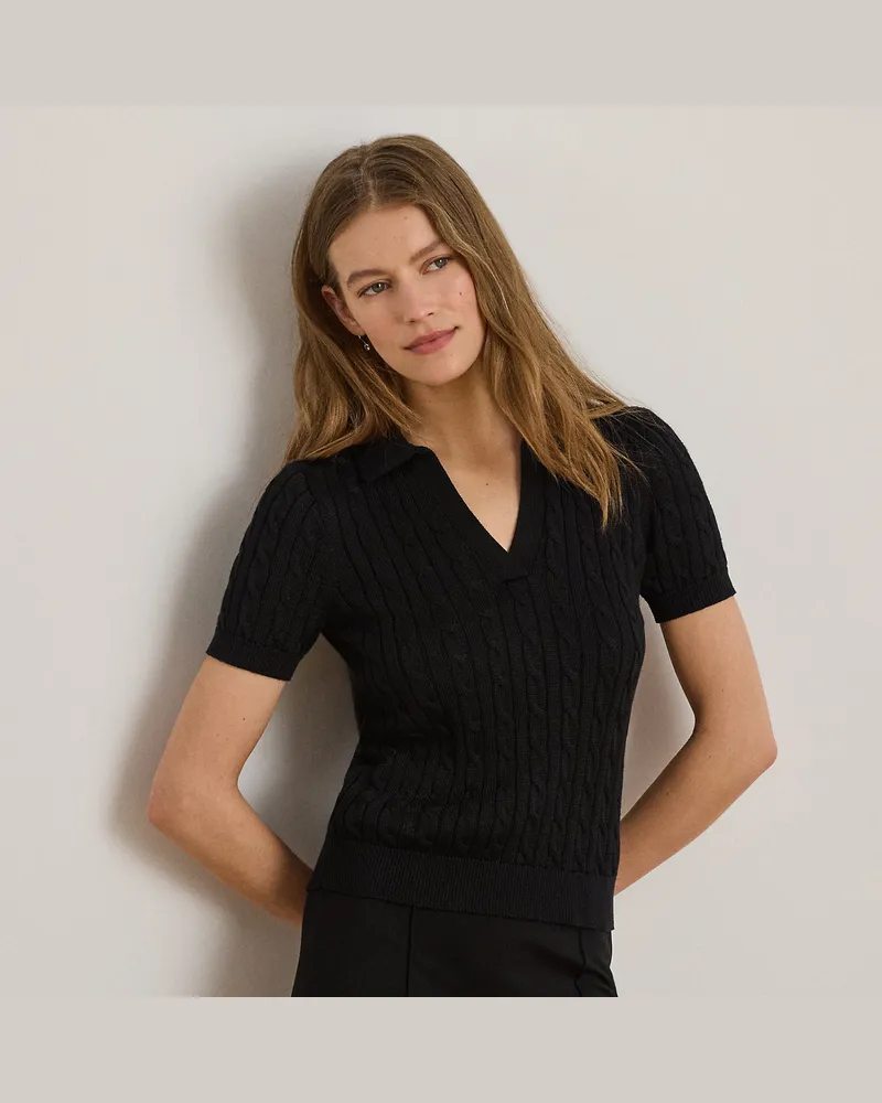 Ralph Lauren Kurzärmliger Pullover mit Zopfmuster Black