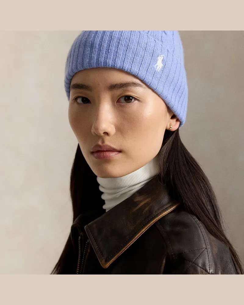 Ralph Lauren Woll-Kaschmir-Mütze mit Zopfmuster Blue