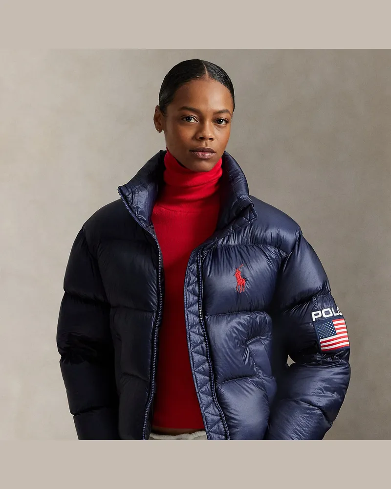 Ralph Lauren Daunen-Pufferjacke mit US-Flagge Blue