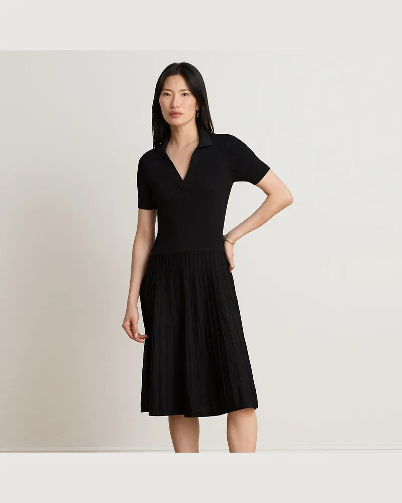 Ralph Lauren Kurzärmliges Rippenstrick-Pulloverkleid Black