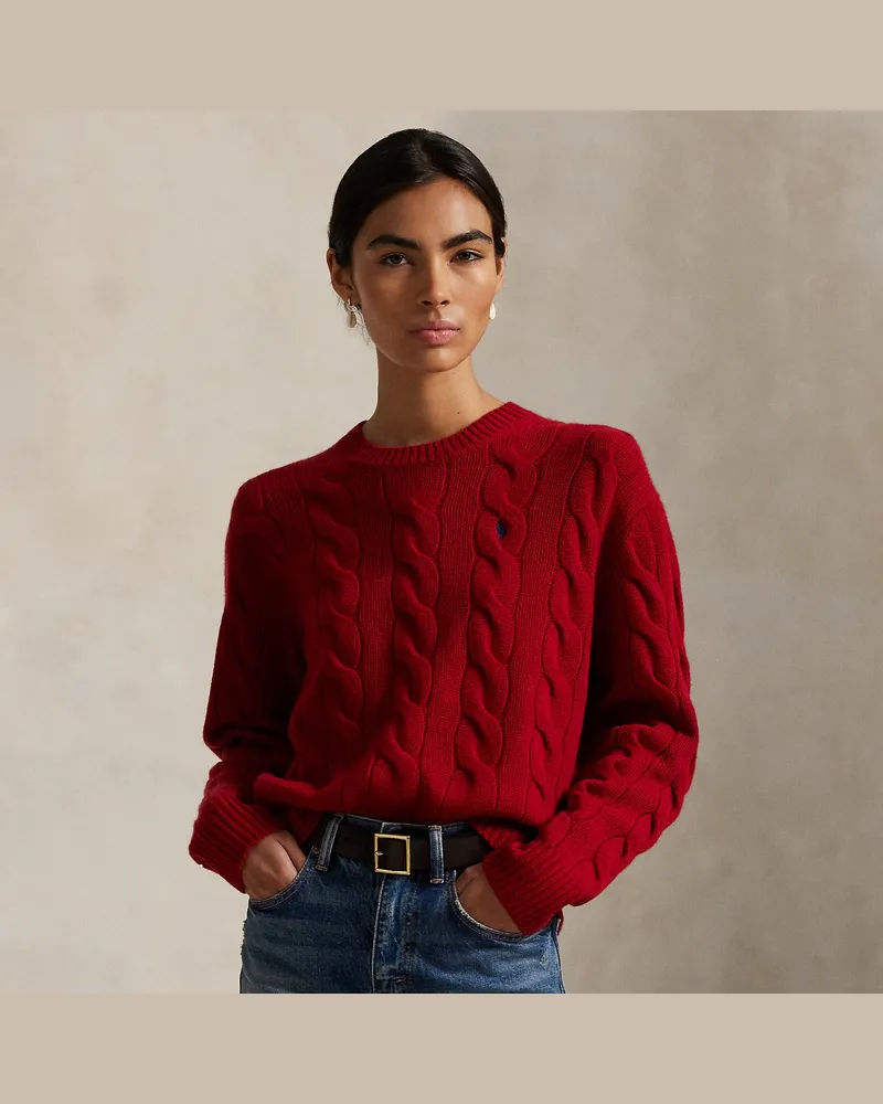 Ralph Lauren Woll-Kaschmir-Pullover mit Zopfmuster Red