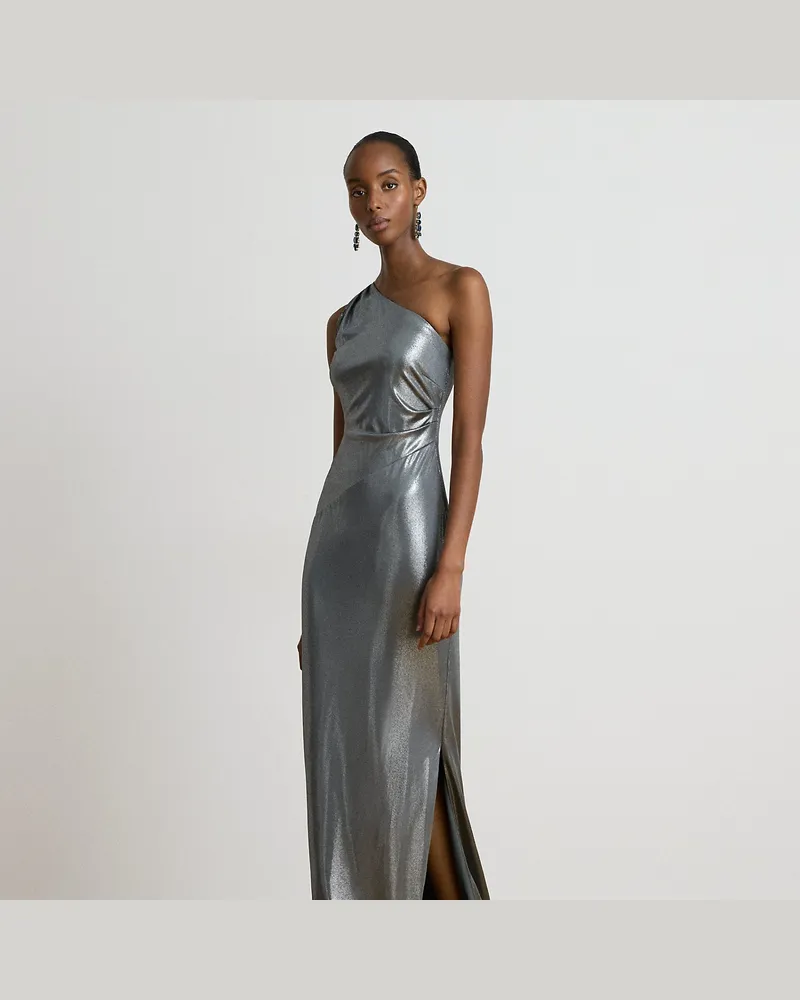 Ralph Lauren Einschultriges Kleid aus Metallic-Jersey Silver