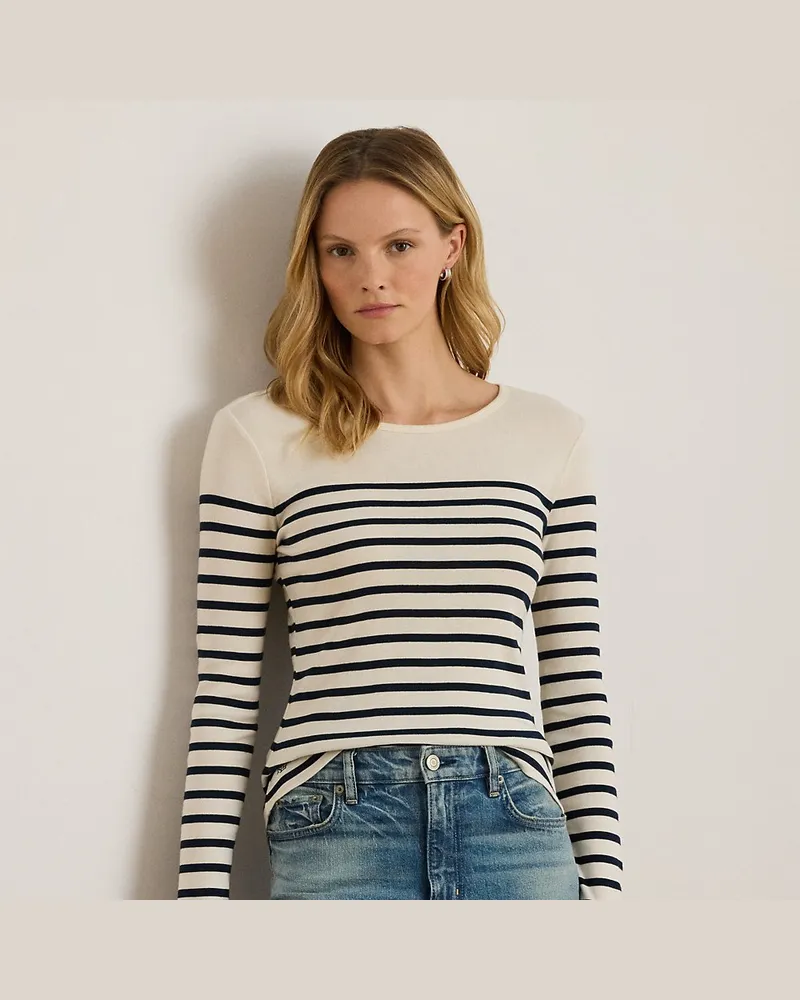 Ralph Lauren Gestreiftes Langarm-T-Shirt Cream