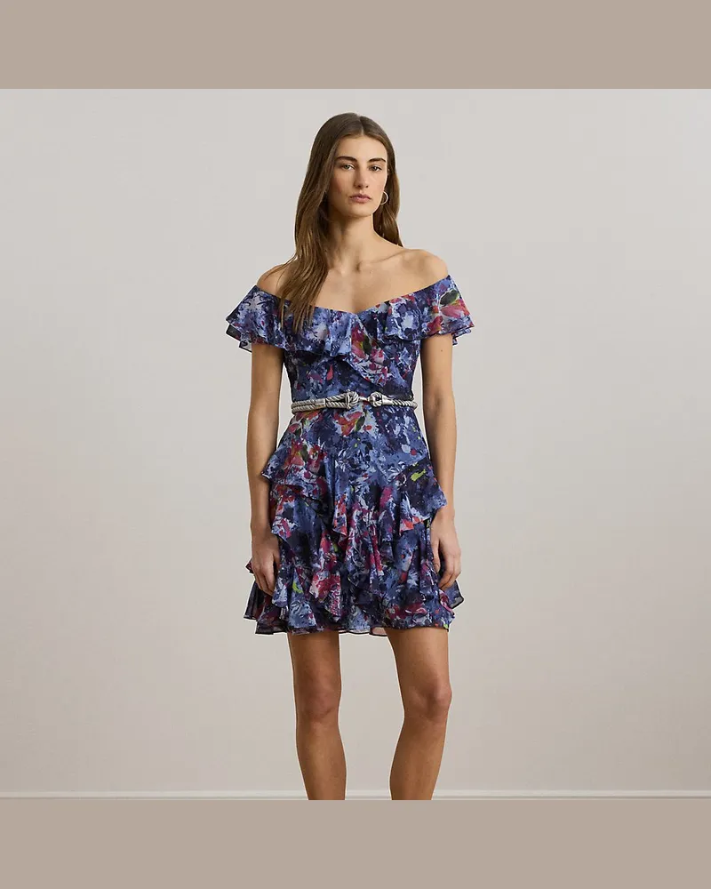Ralph Lauren Schulterfreies Cocktailkleid mit Druck Blue