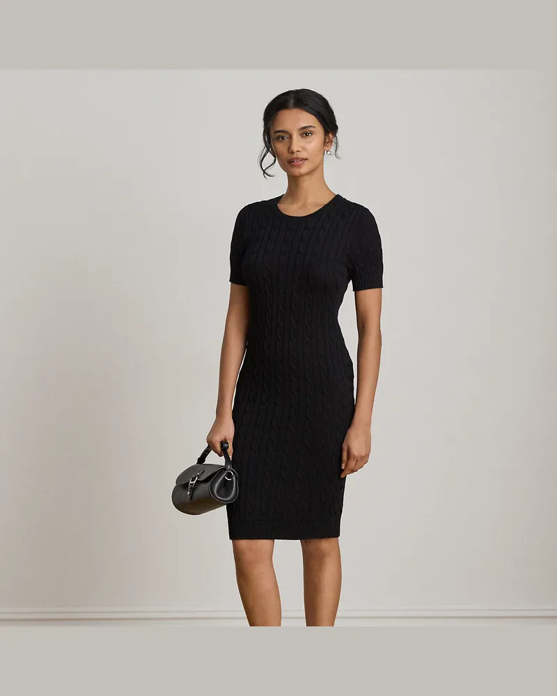 Ralph Lauren Kurzarm-Pulloverkleid mit Zopfmuster Black