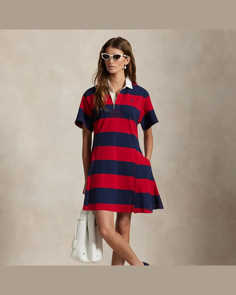 Ralph Lauren Gestreiftes Baumwolljersey-Rugbykleid Red