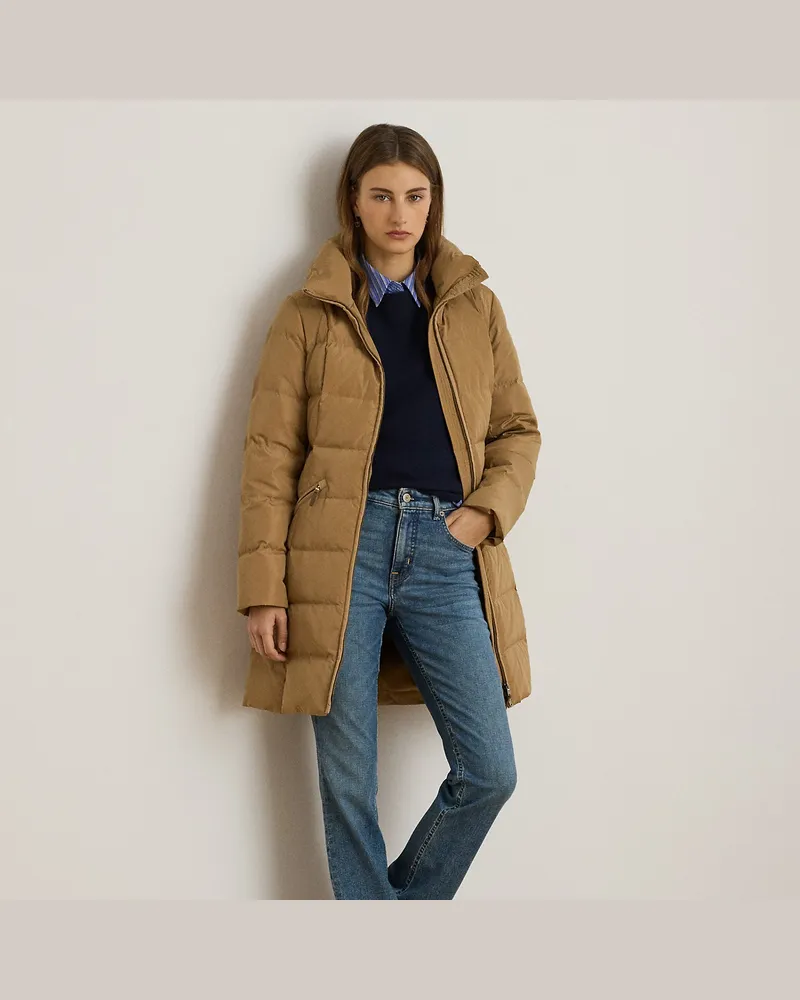 Ralph Lauren Gesteppter Daunenmantel mit Tunnelkragen Tan