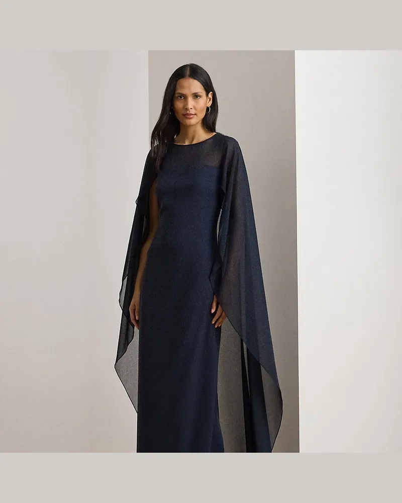 Ralph Lauren Georgette-Abendkleid mit Cape Blue