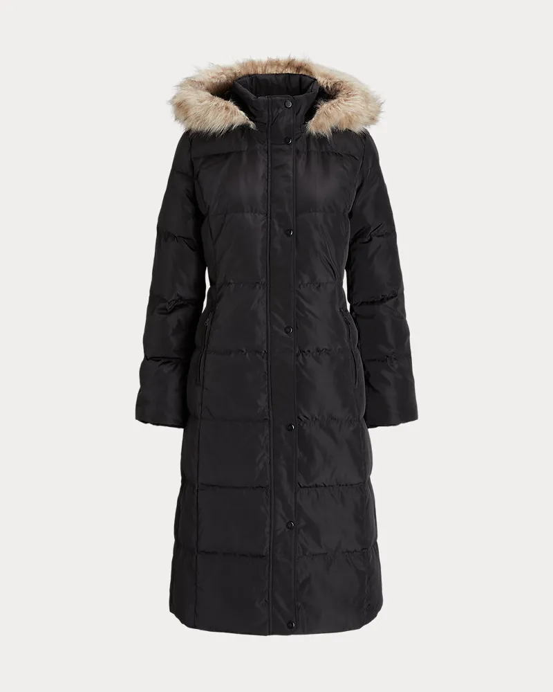 Ralph Lauren Daunenmantel mit Kapuze und Kunstpelz Black