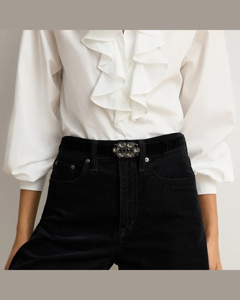 Ralph Lauren Schmaler Samtgürtel mit Zierschnalle Black