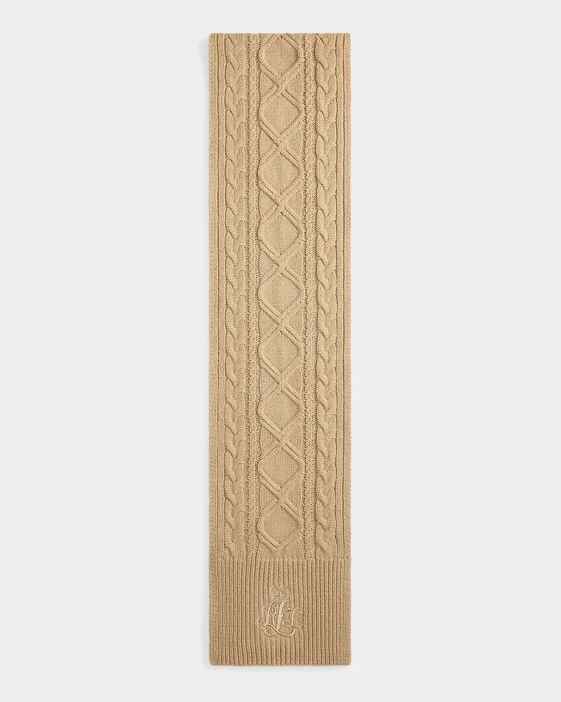 Ralph Lauren Zopfmusterschal mit gesticktem Logo Tan