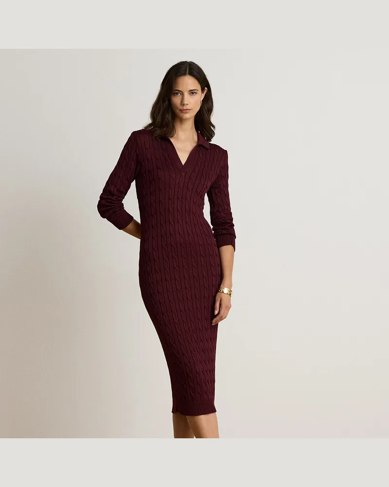 Ralph Lauren Pulloverkleid mit Zopfmuster Red