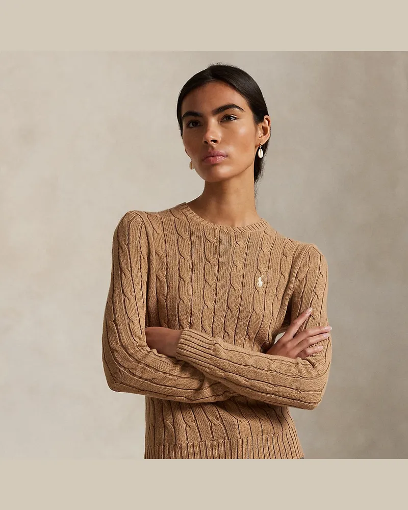 Ralph Lauren Baumwoll-Rundhalspullover mit Zopfmuster Tan