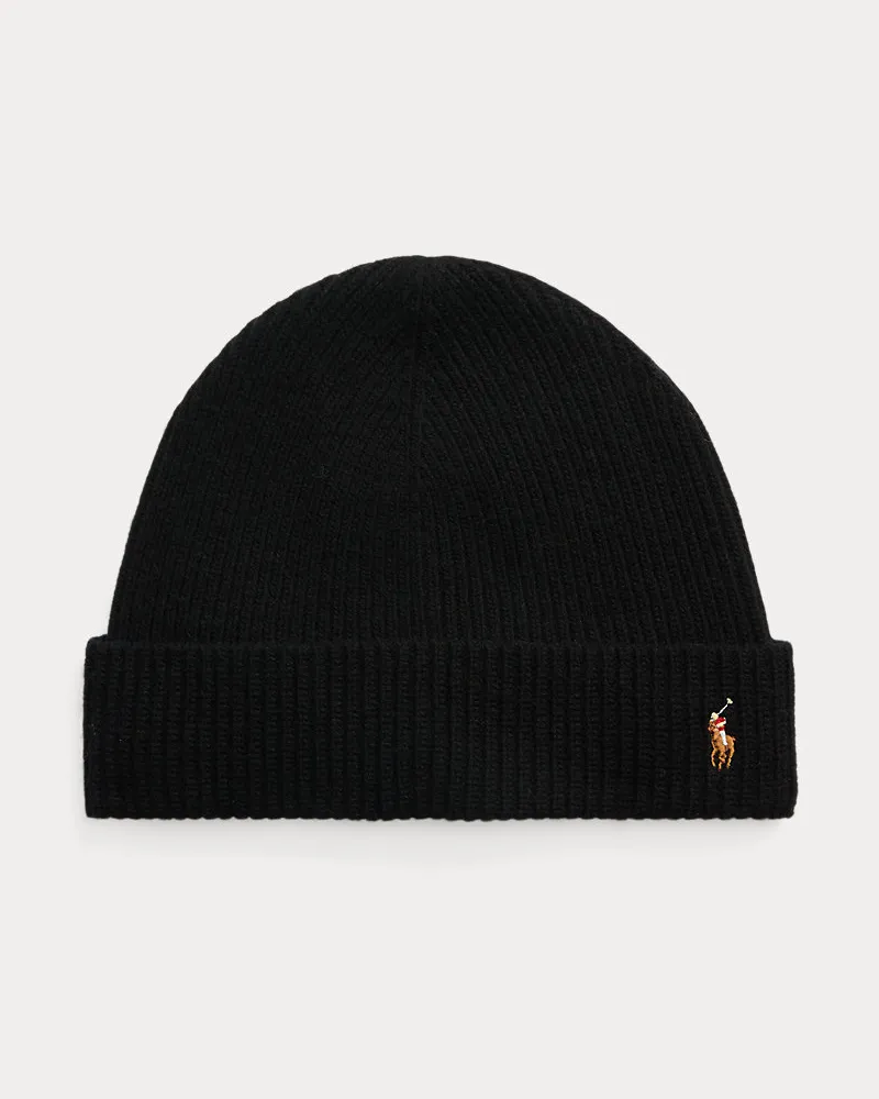 Ralph Lauren Wollmütze mit charakteristischem Pony Black