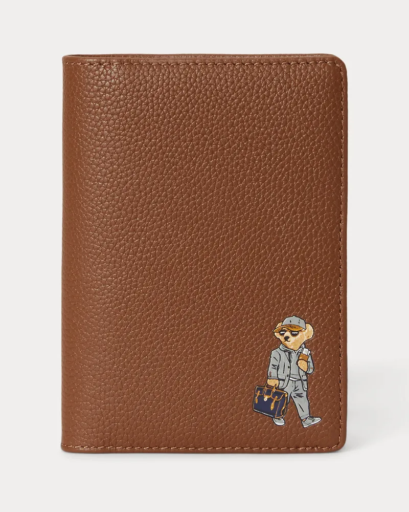 Ralph Lauren Narbenleder-Reisepass-Etui mit Polo Bear Tan
