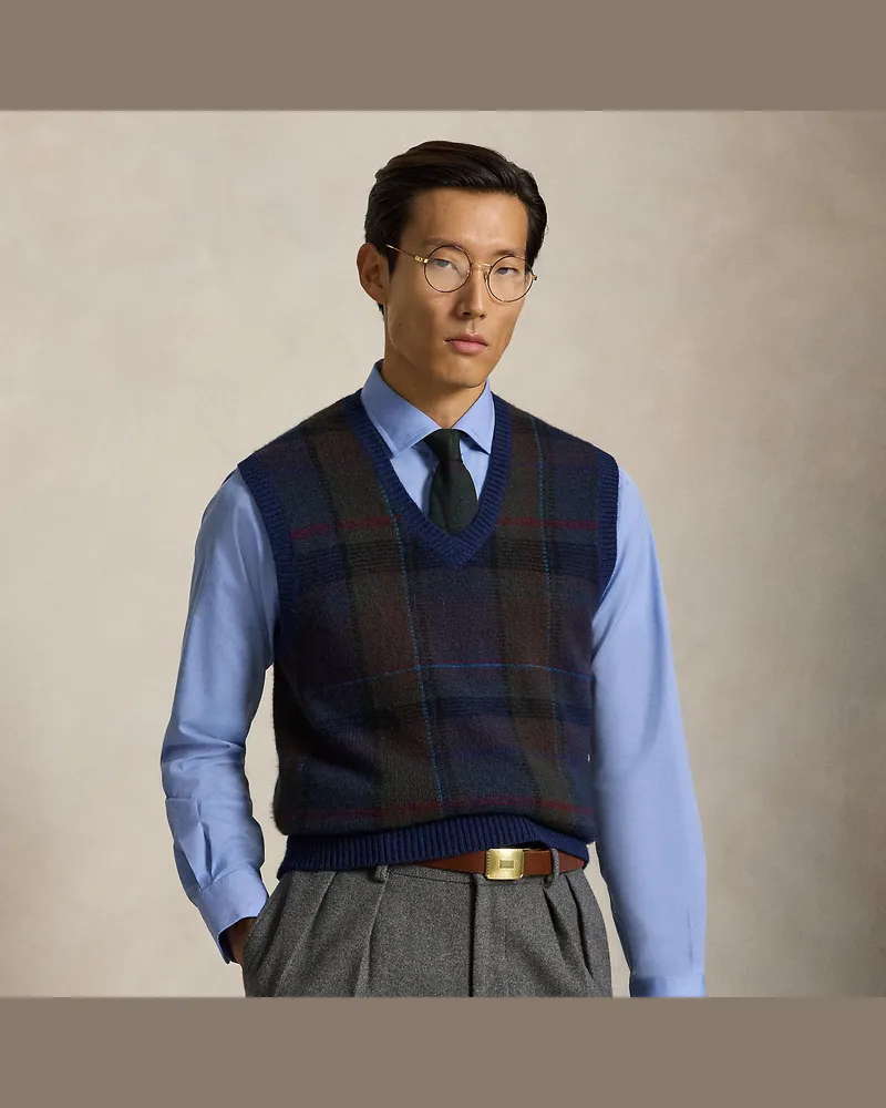 Ralph Lauren Karierter Woll-Baumwoll-Pullunder Blue