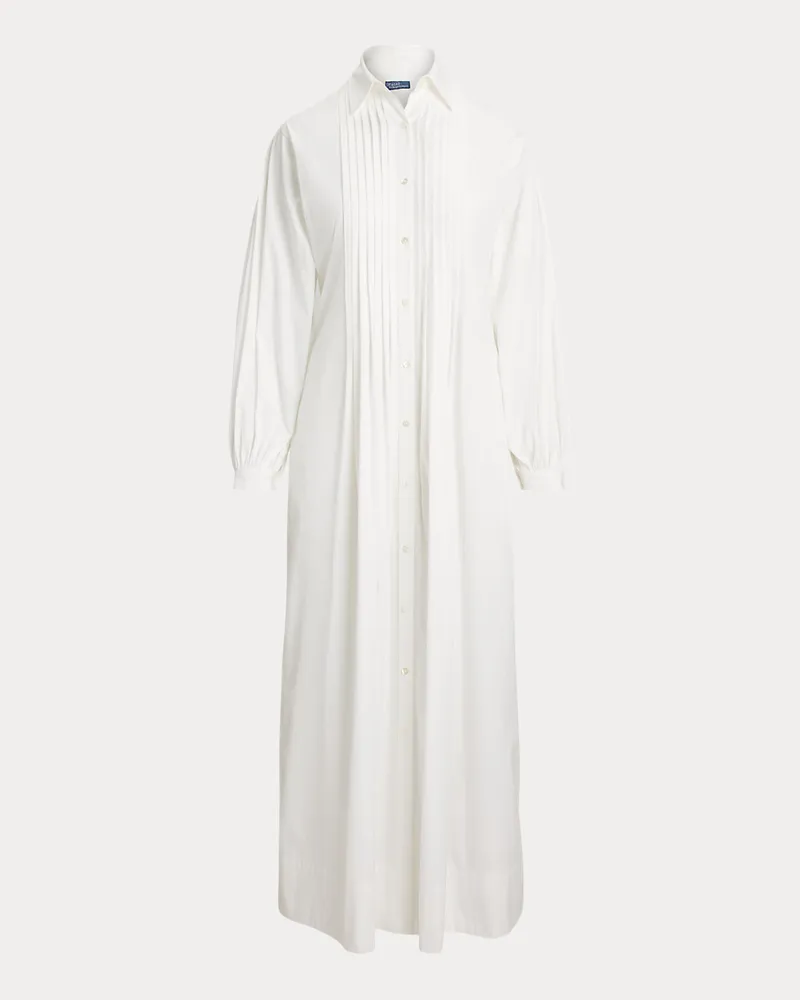 Ralph Lauren Maxi-Hemdkleid mit plissiertem Latz White
