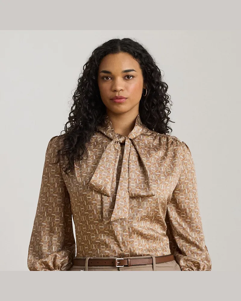 Ralph Lauren Plus Größen - Gemusterte Twillbluse mit Bindedetail Brown