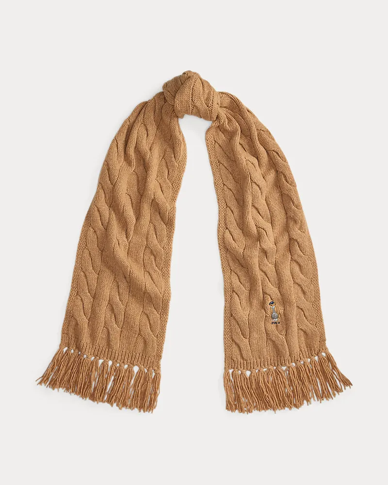 Ralph Lauren Schal mit Zopfmuster und Polo Bear Tan