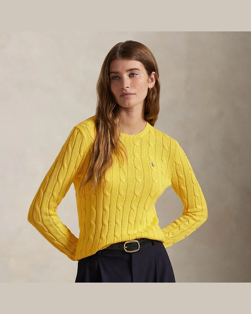Ralph Lauren Baumwoll-Rundhalspullover mit Zopfmuster Yellow