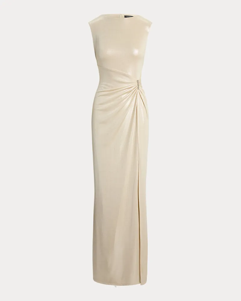 Ralph Lauren Metallic-Abendkleid mit Schnalle Cream