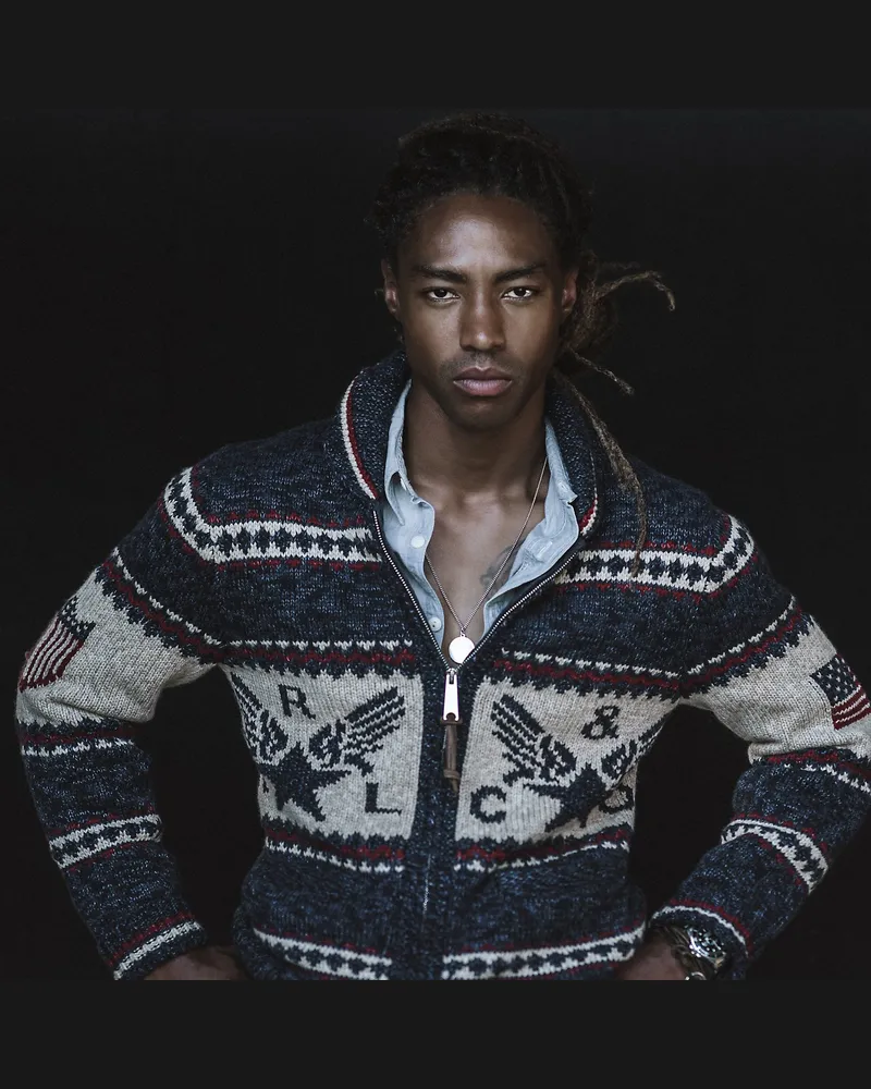 Ralph Lauren Strickjacke mit Flugzeuggrafik Blue